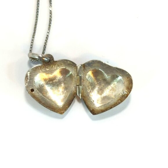Vintage 925 Sterling Silver Floral Etched Puffy Heart Locket Pendant Necklace - Picture 5 of 6